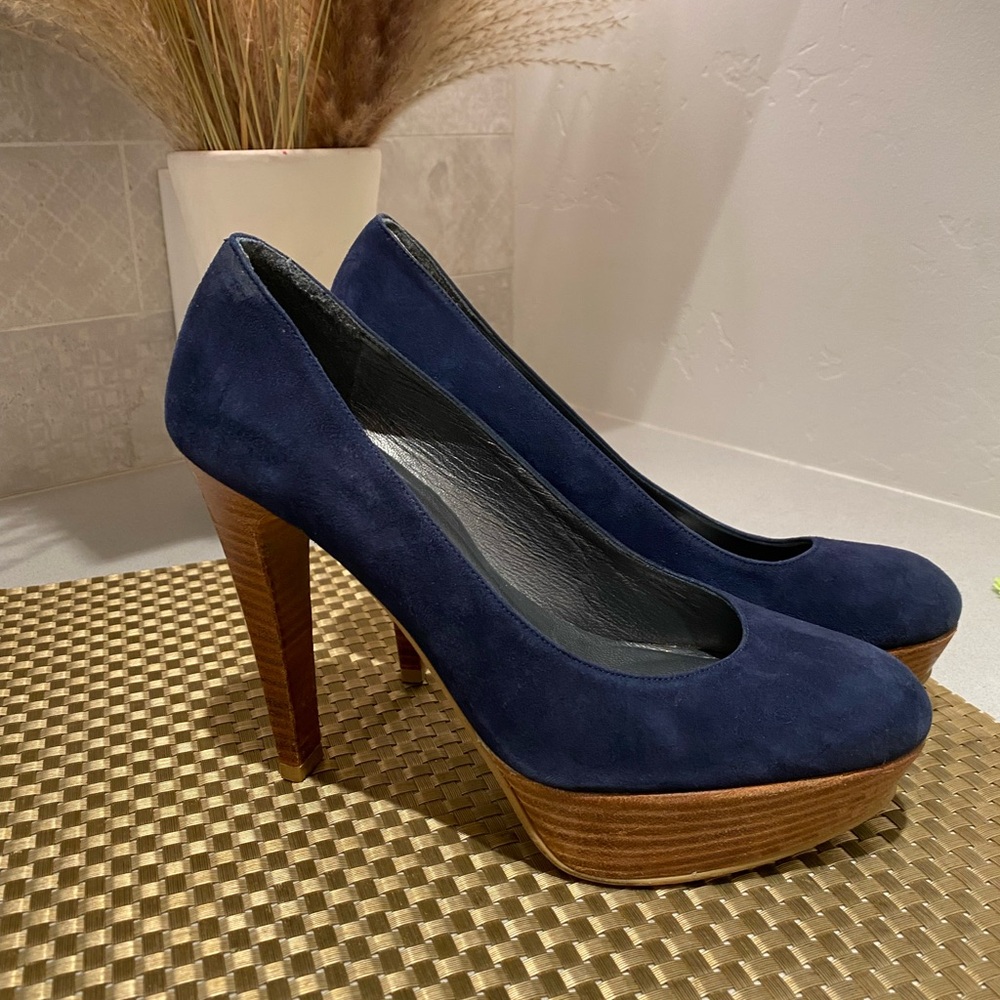 Stuart Weizman Navy Suede Platforms Size 6.5 - image 1